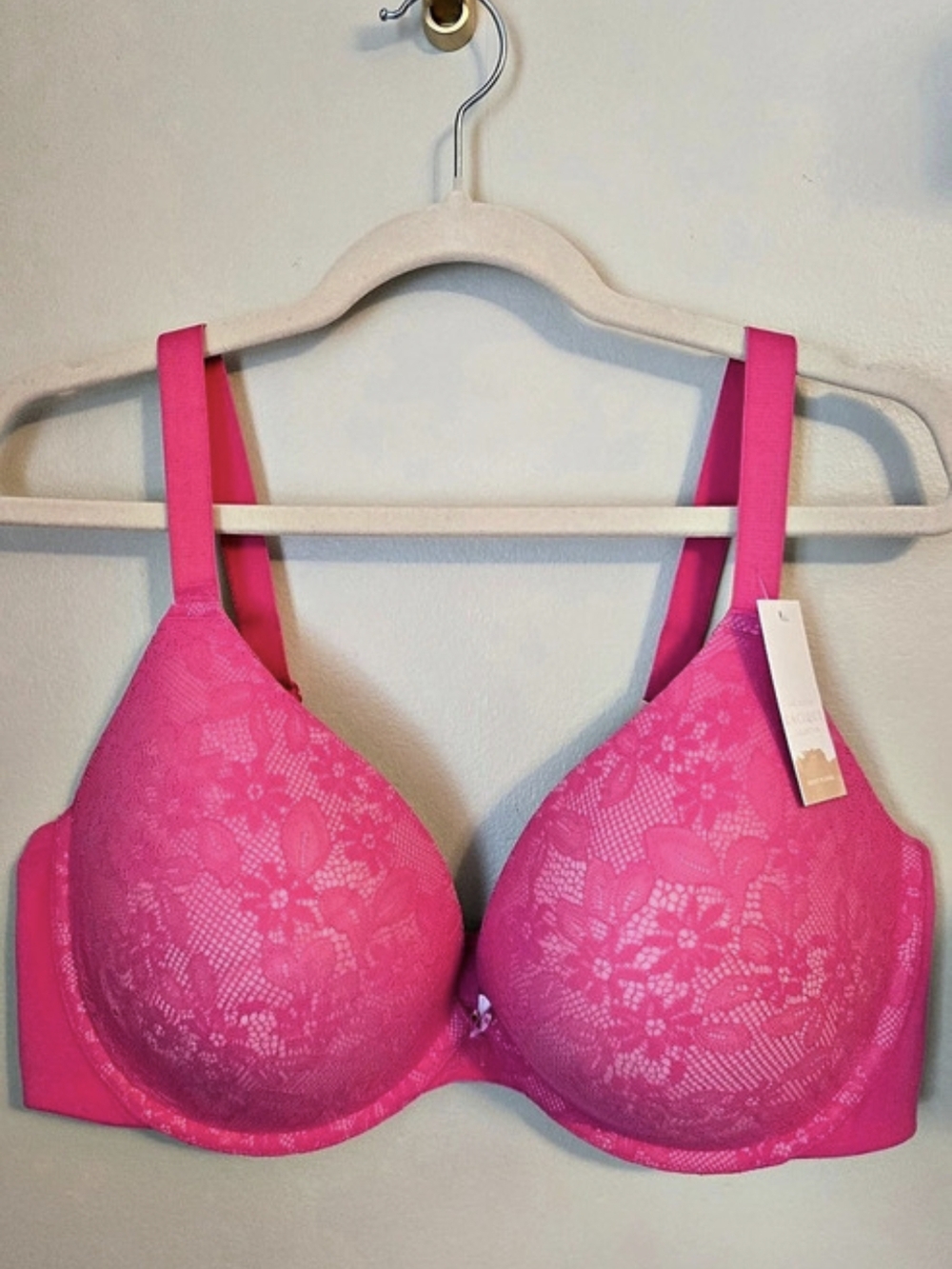 NWT Cacique Fuscia Floral Lace Bra 42DDD & 2 Pair Matching Lace Hipster Panties